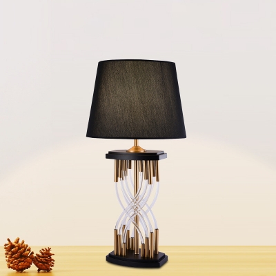 Contemporary 1 Head Table Light Black Wide Flare Small Desk Lamp with Fabric Shade