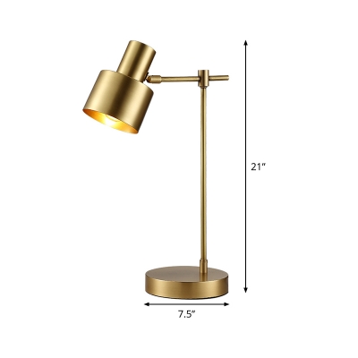 Contemporary Cylindrical Task Light Metal 1 Bulb Small Desk Lamp in Brass with Rotating Node