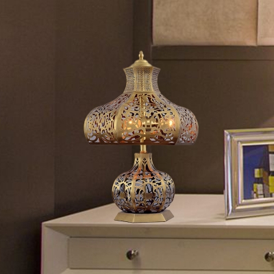 Curved Living Room Night Table Lighting Arab Metal 3 Bulbs Brass Nightstand Light