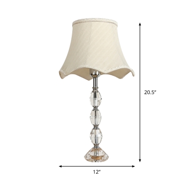 Fabric Bell Desk Light Contemporary 1 Bulb Beige Nightstand Lamp with Braided Trim