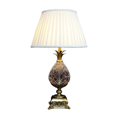 Flared Task Light Modern Fabric 1 Bulb Table Lamp in White with Carved Gold Metal Base