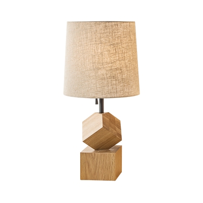 Flaxen Barrel Task Lighting Modernism 1 Head Fabric Small Desk Lamp with Wood Base