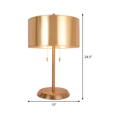 Gold Cylindrical Table Lamp Modernism 1 Head Fabric Task Lighting with Pull Chain