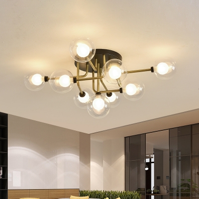Gold Globe LED Semi Flushmount Contemporary 9-Light Clear Glass Flush Mount Ceiling Lamp