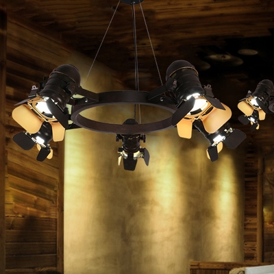 Iron Camera Hanging Chandelier Industrial 5-Light Restaurant Suspended Pendant Light in Black