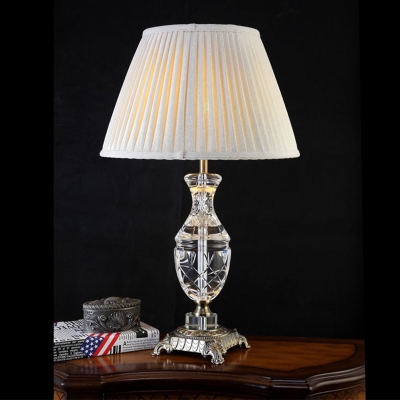 Jar Desk Lamp Modernist Clear Crystal 1 Head Table Light in Grey with Fabric Shade