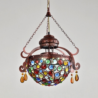 LED Metal Ceiling Lamp Art Deco Copper Hemisphere Living Room Pendant Lighting Fixture