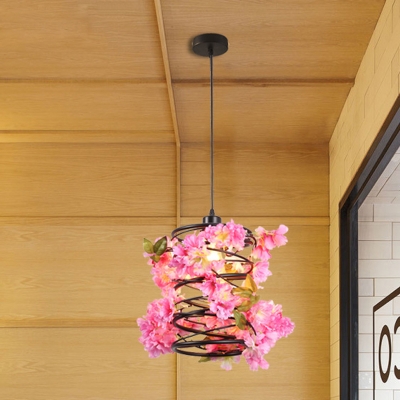 Metal Black Hanging Pendant Light Spiral 1 Light Industrial LED Flower Ceiling Lamp for Restaurant