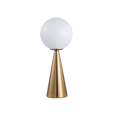 Milky Glass Ball Table Lamp Modern 1 Head Desk Light with Tapered Gold Metal Base