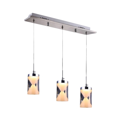 Modernism Hourglass Cluster Pendant Light Acrylic 3 Heads Dining Room Hanging Ceiling Lamp in Chrome, Warm/White Light