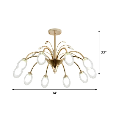 Modernist 10 Bulbs Ceiling Chandelier with Clear Glass Shade Brass Egg Shape Sputnik Pendant Light Fixture