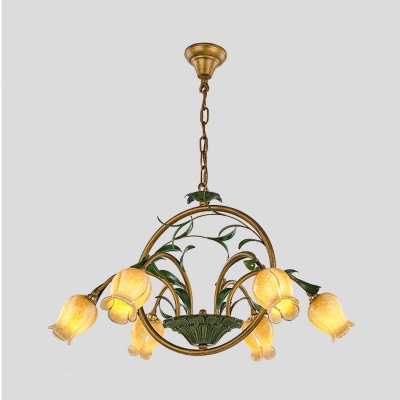 Pastoral Pomegranate Flower Hanging Chandelier 6/8/10 Bulbs Metal LED Ceiling Light in Brass for Living Room
