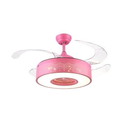 Pink/Blue Ring Fan Light Modernist Metal LED 4-Blade Semi Flush Mount Ceiling Lamp with Acrylic Shade, 42