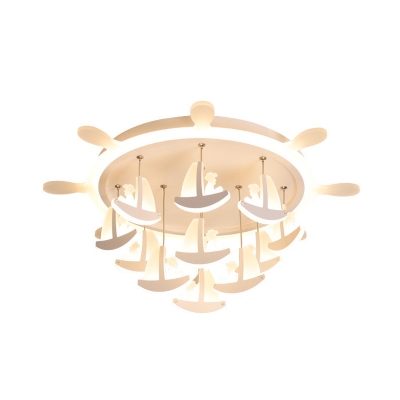 Sailboat Acrylic Flush Mount Contemporary LED White Close to Ceiling Lamp for Children Bedroom