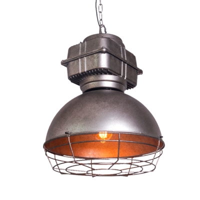 Silver 1-Bulb Drop Lighting Vintage Metal Wire Cage Pendant Ceiling Lamp with Dome Shade