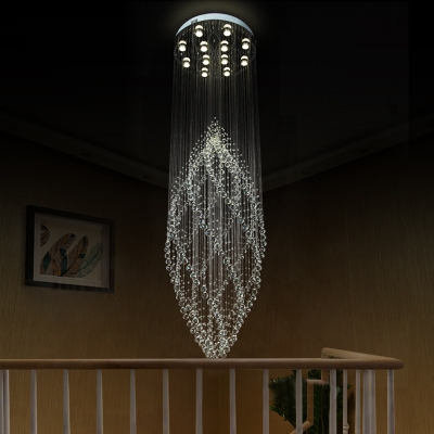 Silver Curvy Multi Light Pendant Modern 12 Lights Hand-Cut Crystal LED Suspension Lamp for Dining Room