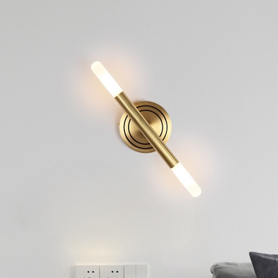 Simple Slim Tube Sconce Light Fixture Metal 2-Head Bedside Wall Mount Lamp in Brass