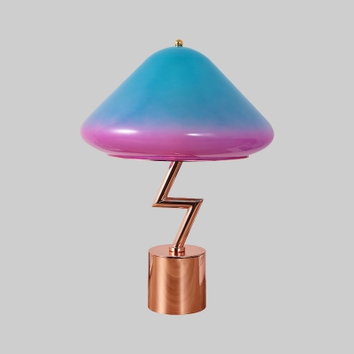 Tapered Bedroom Table Light Pink and Blue Glass 1 Head Modernism Small Desk Lamp with Metal Base