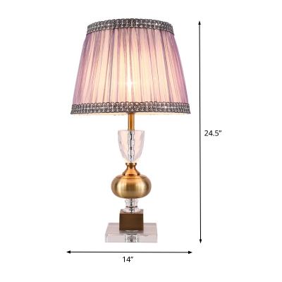 Wide Flare Reading Light Modernism Fabric 1 Bulb Night Table Lamp in Light Purple