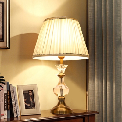 Wide Flare Task Lighting Contemporary Fabric 1 Bulb Beige Reading Lamp for Study