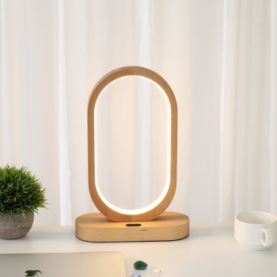 Wood Oblong Nightstand Lamp Modernism LED Reading Book Light in Beige for Bedside