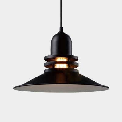 1 Bulb Metallic Down Lighting Antiqued Black Finish Wide Flare Restaurant Hanging Pendant Lamp