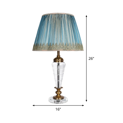 1 Head Cone Nightstand Lamp Contemporary Hand-Cut Crystal Reading Book Light in Blue