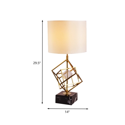 1 Head Drum Table Light Modernism Fabric Small Desk Lamp in Gold with Marble Base