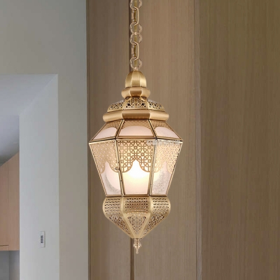 1 Head Metal Drop Pendant Vintage Brass Lantern Restaurant Hanging Light Fixture