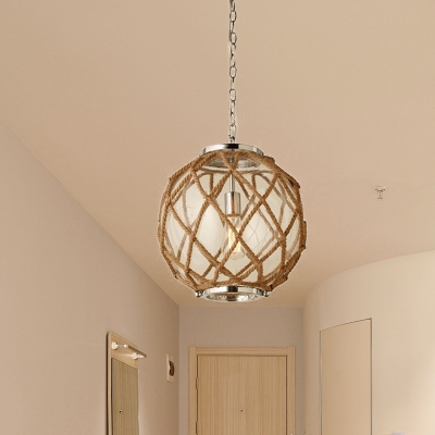 1 Head Rope Suspension Light Industrial Beige Global Bar Hanging Pendant Lamp with Clear Glass Shade
