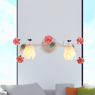 2/3 Heads Metal Vanity Light Pastoral White Flower Bathroom Wall Sconce Lighting Fixture