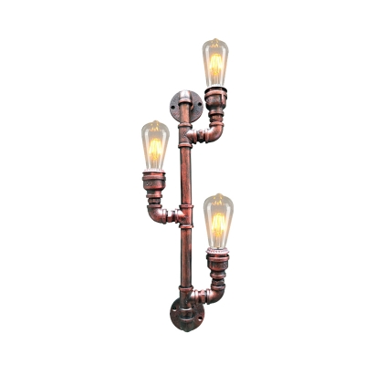 3 Bulbs Iron Sconce Lighting Fixture Antiqued Rust Branch Shape Corner Wall Mounted Lamp