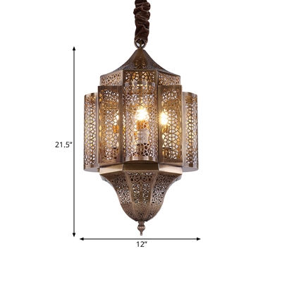 3 Lights Metal Pendant Chandelier Arabian Brass Hollow Restaurant Ceiling Suspension Lamp