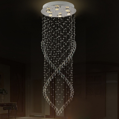 6 Lights Living Room Multi Light Pendant Contemporary Silver LED Suspended Lighting Fixture with Cascade Crystal Shade