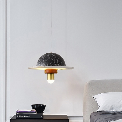 Airship Bedside Pendant Lighting Marble LED Contemporary Hanging Ceiling Lamp in Black