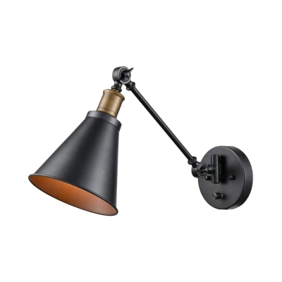 Antiqued Conical Wall Light Sconce 1-Light Metal Wall Lamp Fixture in Black for Kitchen