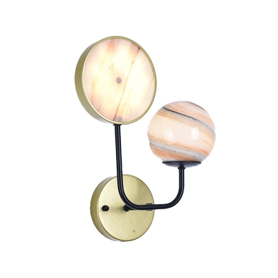 Ball and Round Bedside Wall Mount Light Planet Glass 2 Lights Modernist Wall Sconce Lamp in Gold