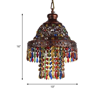 Carved Pendant Lighting Traditional Metal 1 Bulb Ceiling Suspension Lamp in Copper