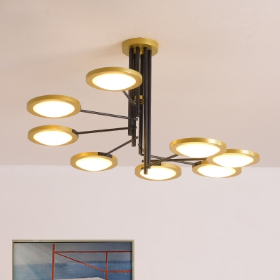 Circle Metal Ceiling Chandelier Modern 8-Head Black and Gold LED Hanging Light Kit with Spiral Design