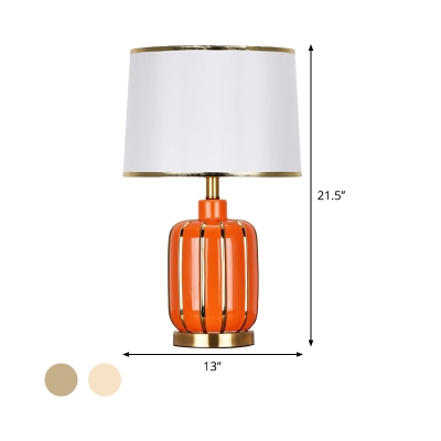 Contemporary 1 Bulb Task Lighting Gold/Beige Barrel Night Tale Lamp with Fabric Shade