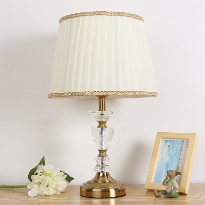 Contemporary 1 Head Reading Light Gold Tapered Drum Night Table Lamp with Fabric Shade