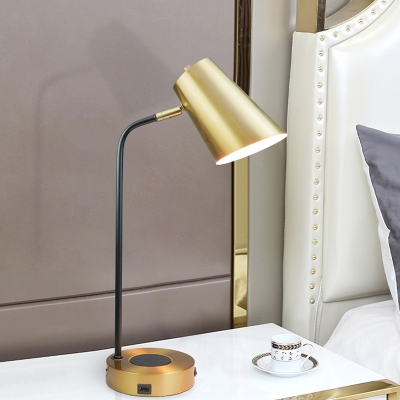 Contemporary 1 Head Task Lighting Gold Tapered Small Desk Lamp with Metal Shade