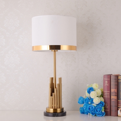 Contemporary Drum Task Lighting Fabric 1 Head Night Table Lamp in Gold for Bedroom