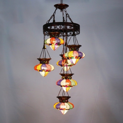 Copper Carved Ceiling Chandelier Traditional Metal 4/6 Bulbs Suspended Lighting Fixture
