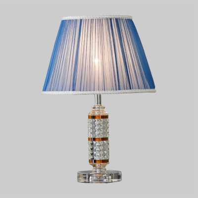 Cylindrical Desk Light Modernist Beveled Crystal 1 Head Night Table Lamp in Blue