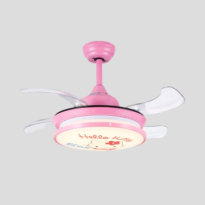 Drum Bedroom Ceiling Fan Light Kids Acrylic Pink/Blue 36