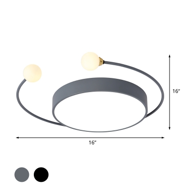 Drum Iron Flush Lighting Fixture Minimalist Black/Grey LED Flush-Mounted Lamp in White/Warm Light with 2 Modo Light