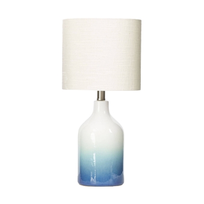 Fabric Cylinder Desk Light Modern 1 Bulb White Task Lamp with Blue Urn Ceramic Base