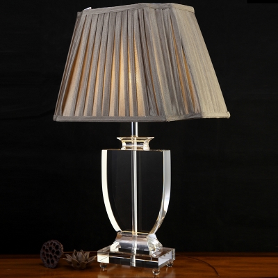 Fabric Flare Shade Desk Lamp Modern 1 Bulb Grey Table Light with Clear Crystal Base