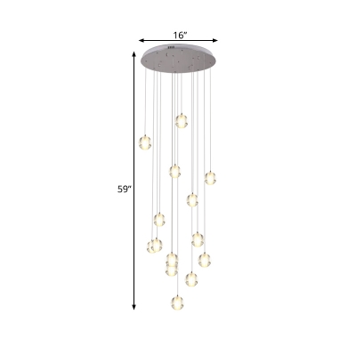 Global Bubble Crystal Cluster Pendant Contemporary 14 Bulbs White Hanging Ceiling Light with Round/Linear Canopy
